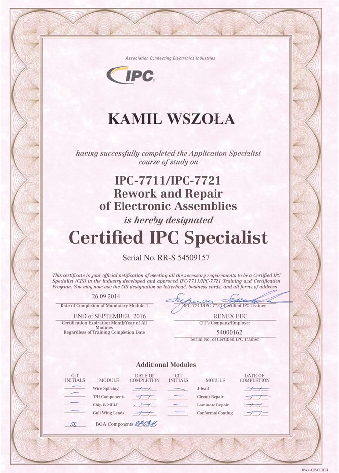 Certyfikat IPC Serwis Konsol Rzeszów